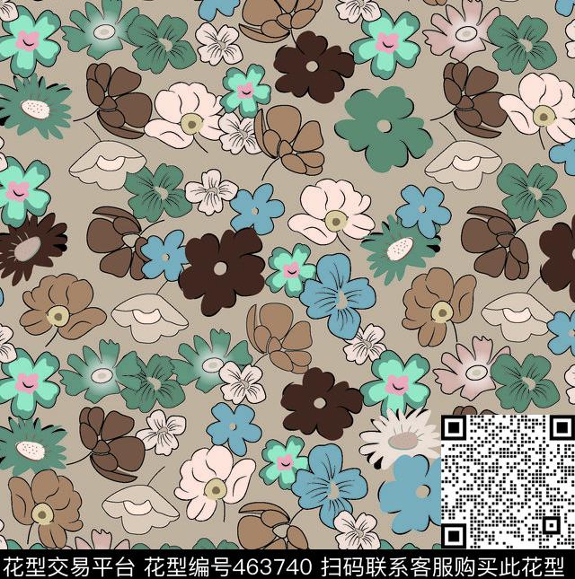 韩版小清新手绘花朵小花朵数码印花华亿平台下载（图片编号: 463740） - 瓦栏（Walan）