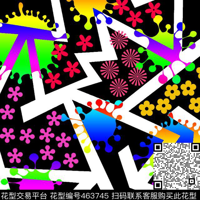 抽象花卉几何传统印花华亿平台下载（图片编号: 463745） - 瓦栏（Walan）