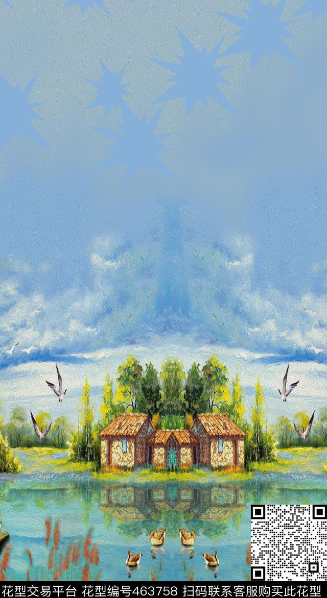 田园风景油画数码印花华亿平台下载（图片编号: 463758） - 瓦栏（Walan）