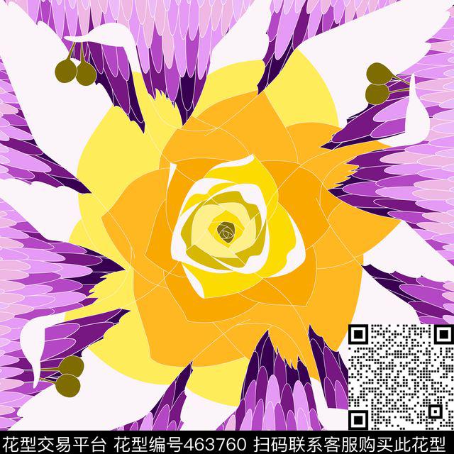 自然纹样动植物组合纹样数码印花华亿平台下载（图片编号: 463760） - 瓦栏（Walan）