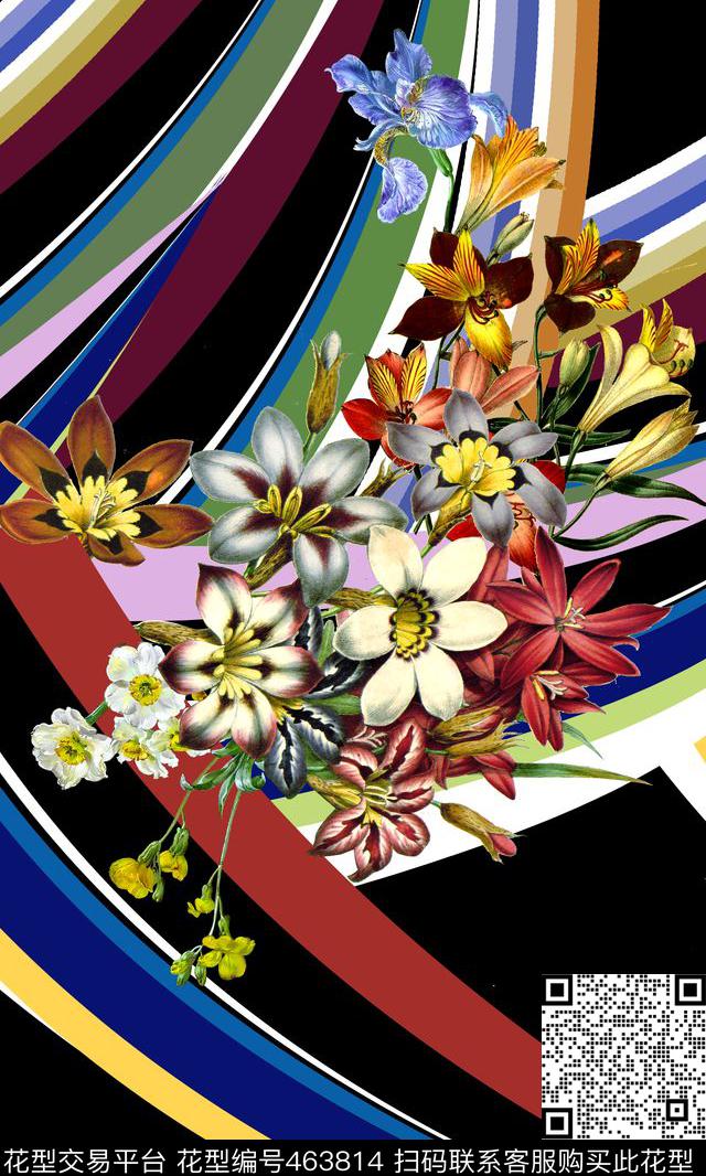 时尚花卉定位数码印花华亿平台下载（图片编号: 463814） - 瓦栏（Walan）