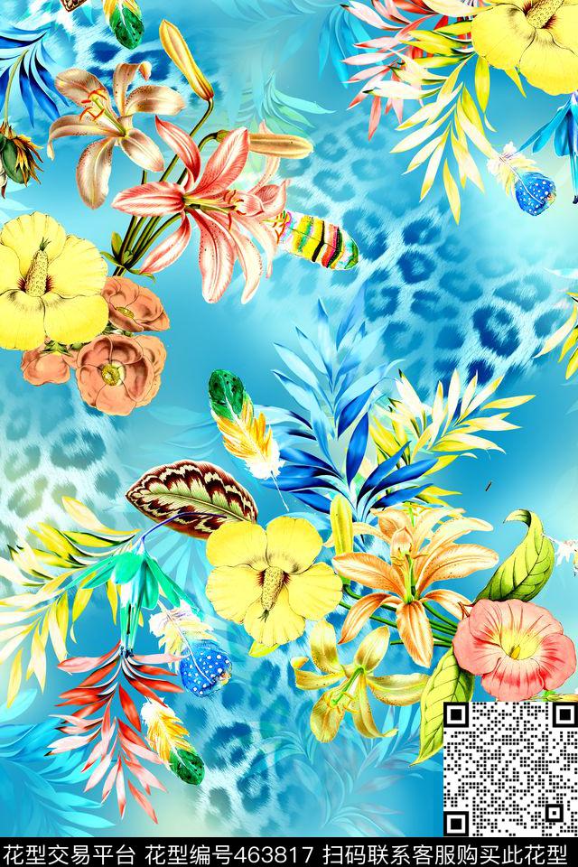 热带风花卉热带华亿平台数码印花华亿平台下载（图片编号: 463817） - 瓦栏（Walan）