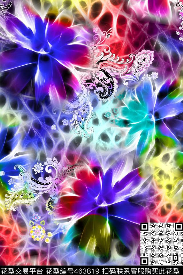 抽象分形花朵数码印花华亿平台下载（图片编号: 463819） - 瓦栏（Walan）