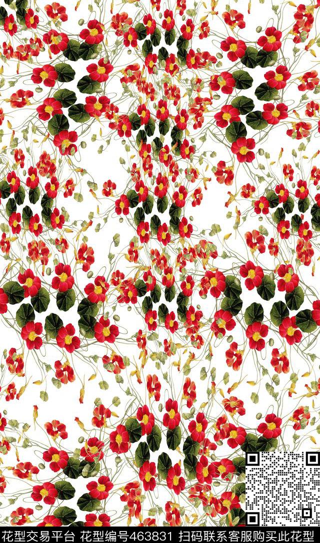 服装花卉枣红色数码印花华亿平台下载（图片编号: 463831） - 瓦栏（Walan）