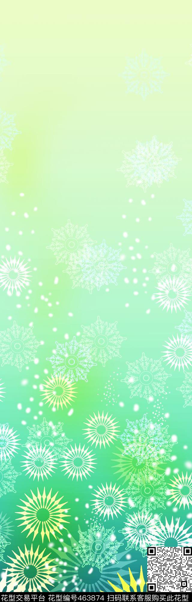 冰蓝无限动感飘落几何雪花数码印花华亿平台下载（图片编号: 463874） - 瓦栏（Walan）