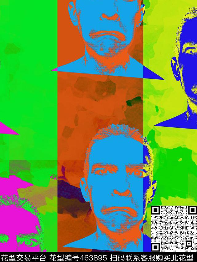 大条纹人脸写意数码印花华亿平台下载（图片编号: 463895） - 瓦栏（Walan）