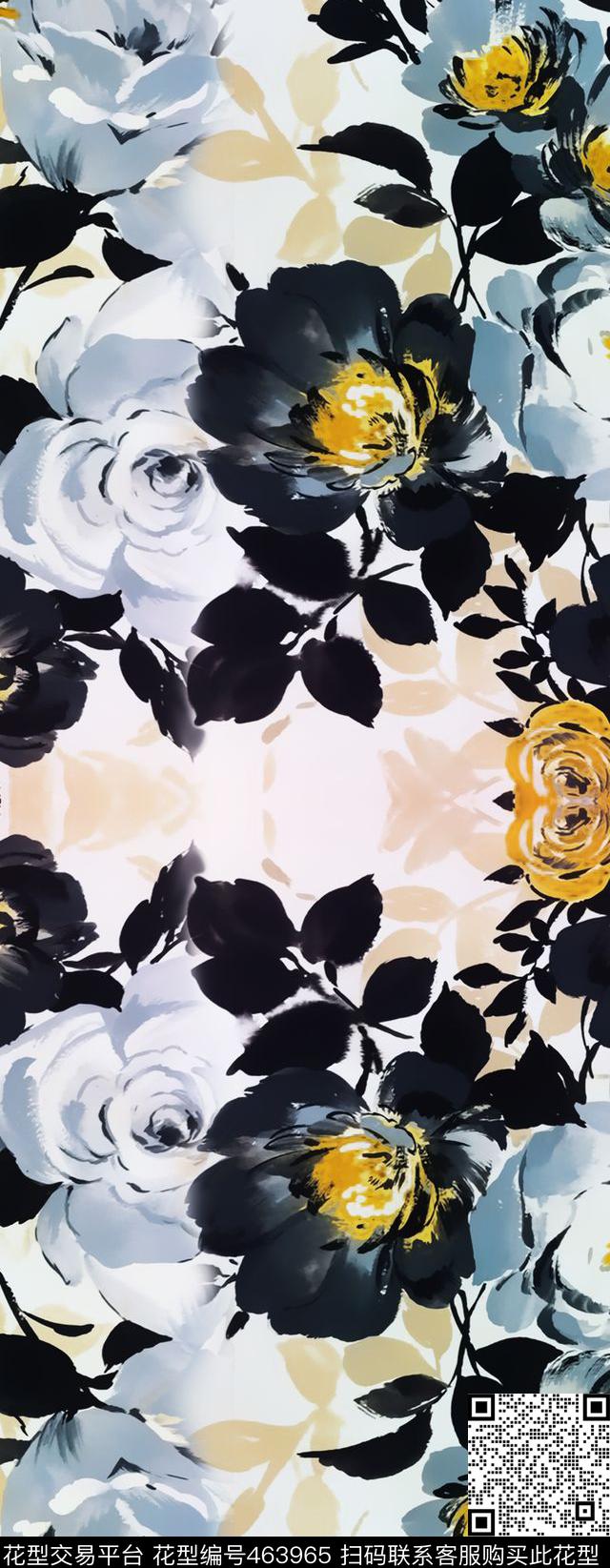 对称围巾丝巾时尚流行新潮水彩花卉数码印花华亿平台下载（图片编号: 463965） - 瓦栏（Walan）