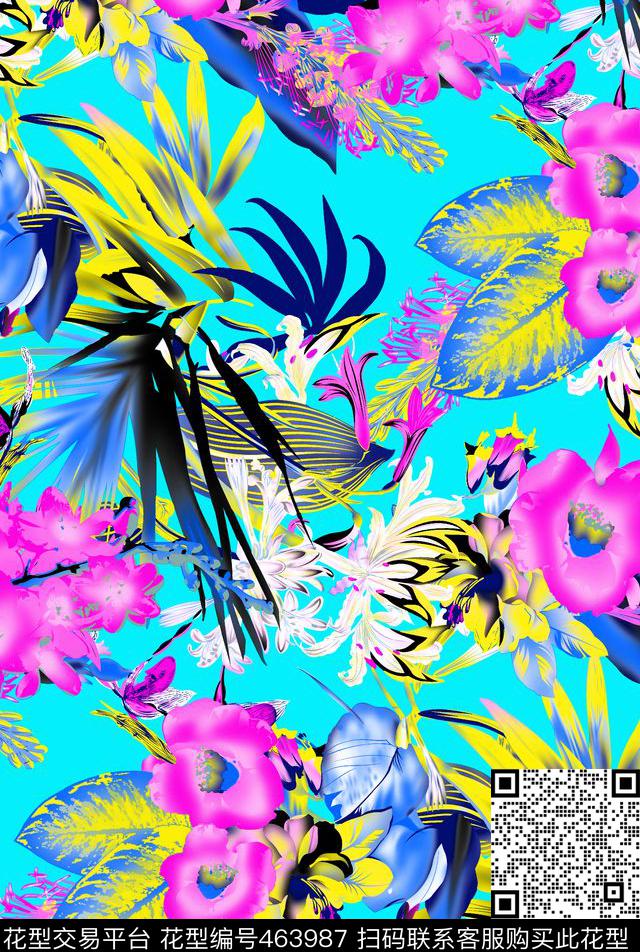 少女衣裙系列沙滩花流行时尚传统印花华亿平台下载（图片编号: 463987） - 瓦栏（Walan）