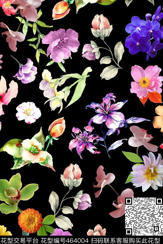 纯色底花朵花卉数码印花华亿平台下载（图片编号: 464004） - 瓦栏（Walan）