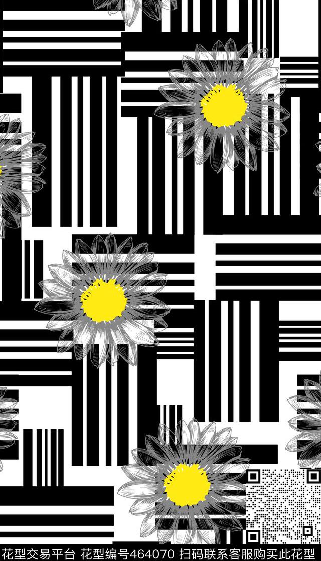 时尚创意条纹花卉服装传统印花华亿平台下载（图片编号: 464070） - 瓦栏（Walan）