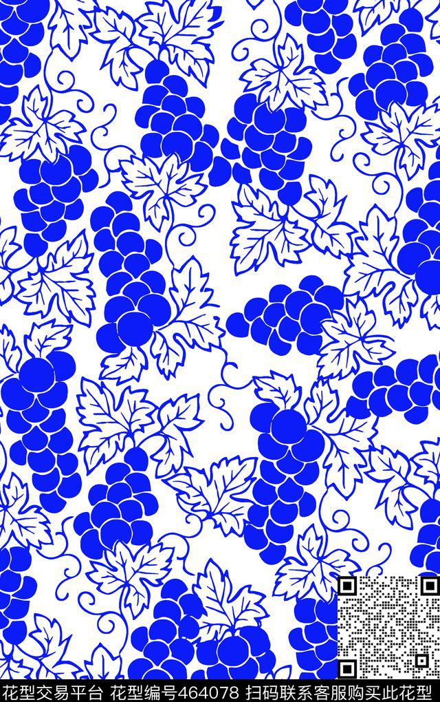 青花瓷葡萄传统传统印花华亿平台下载（图片编号: 464078） - 瓦栏（Walan）