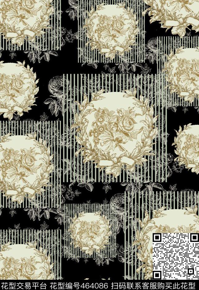 复古条纹花卉传统印花华亿平台下载（图片编号: 464086） - 瓦栏（Walan）