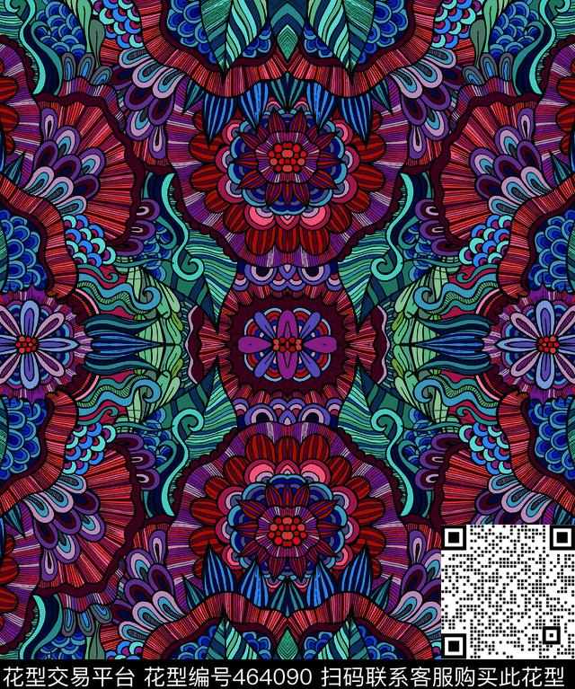 花卉红色抽象数码印花华亿平台下载（图片编号: 464090） - 瓦栏（Walan）