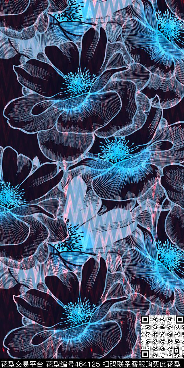大牌波普艺术花卉肌理波浪创意华亿平台数码印花华亿平台下载（图片编号: 464125） - 瓦栏（Walan）
