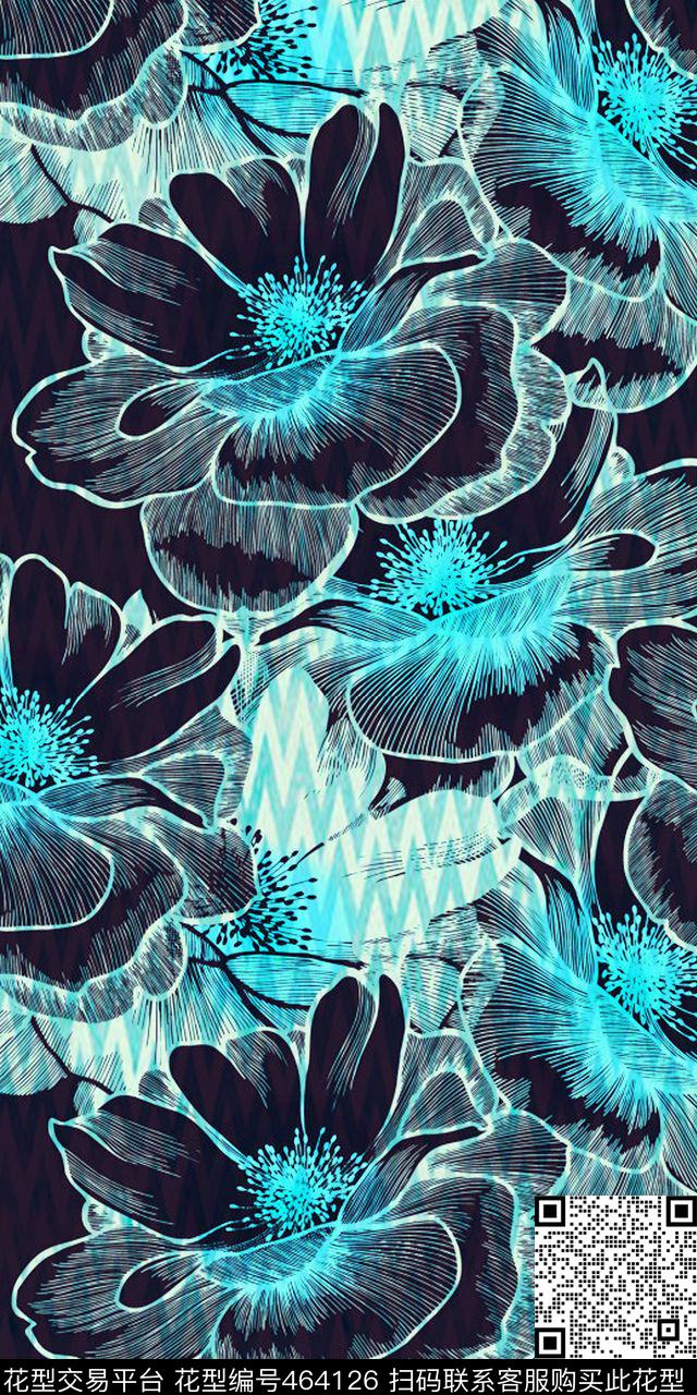 大牌波普艺术花卉肌理波浪创意华亿平台数码印花华亿平台下载（图片编号: 464126） - 瓦栏（Walan）