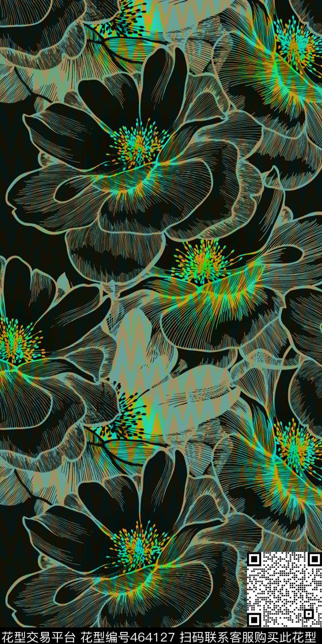 大牌波普艺术花卉肌理波浪创意华亿平台数码印花华亿平台下载（图片编号: 464127） - 瓦栏（Walan）