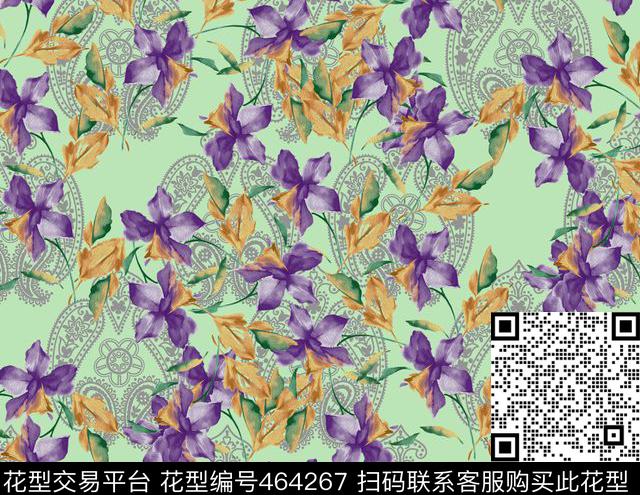 混合风格佩兹利花卉传统印花华亿平台下载（图片编号: 464267） - 瓦栏（Walan）