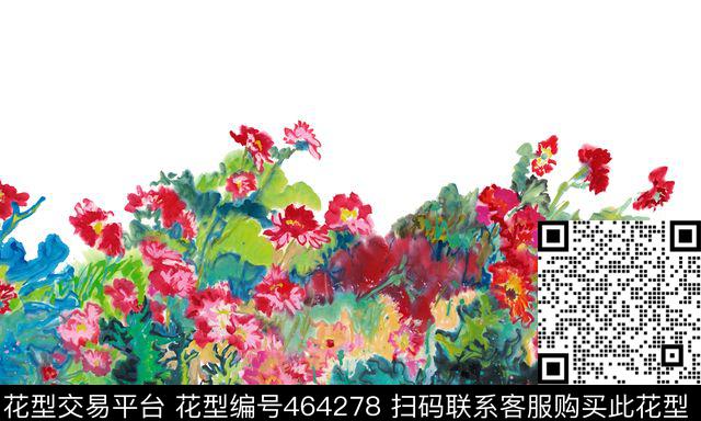 彩绘抽象写意花卉数码印花华亿平台下载（图片编号: 464278） - 瓦栏（Walan）
