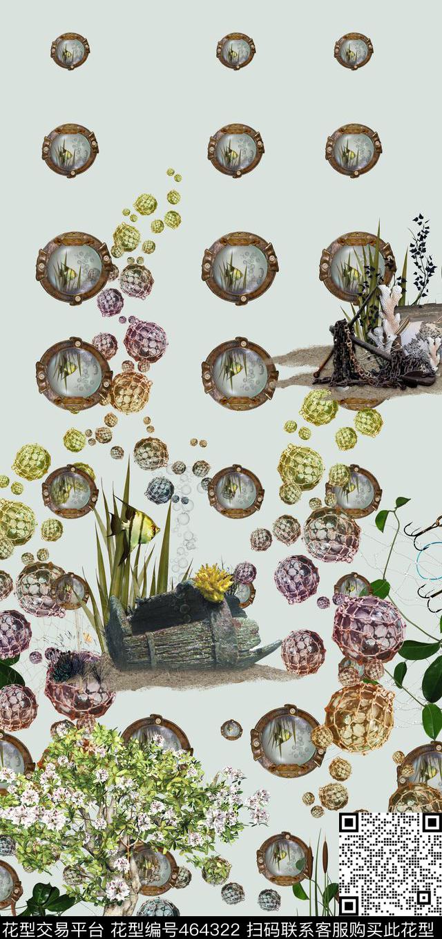 沉船海底建筑海底生物数码印花华亿平台下载（图片编号: 464322） - 瓦栏（Walan）