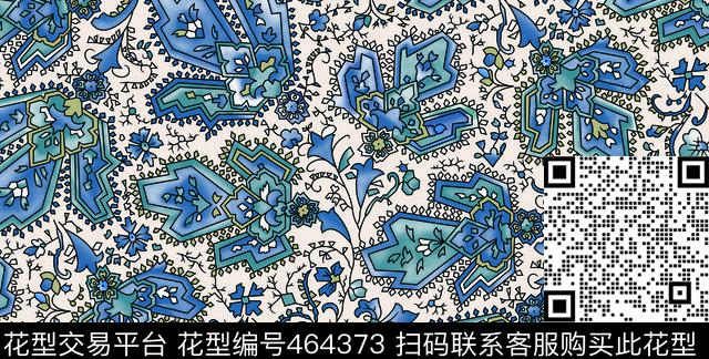 时尚线条腰果花数码印花华亿平台下载（图片编号: 464373） - 瓦栏（Walan）