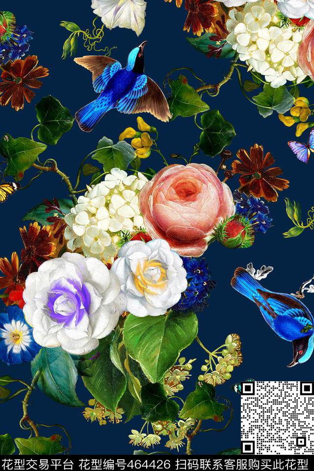 时尚花卉鸟数码印花华亿平台下载（图片编号: 464426） - 瓦栏（Walan）
