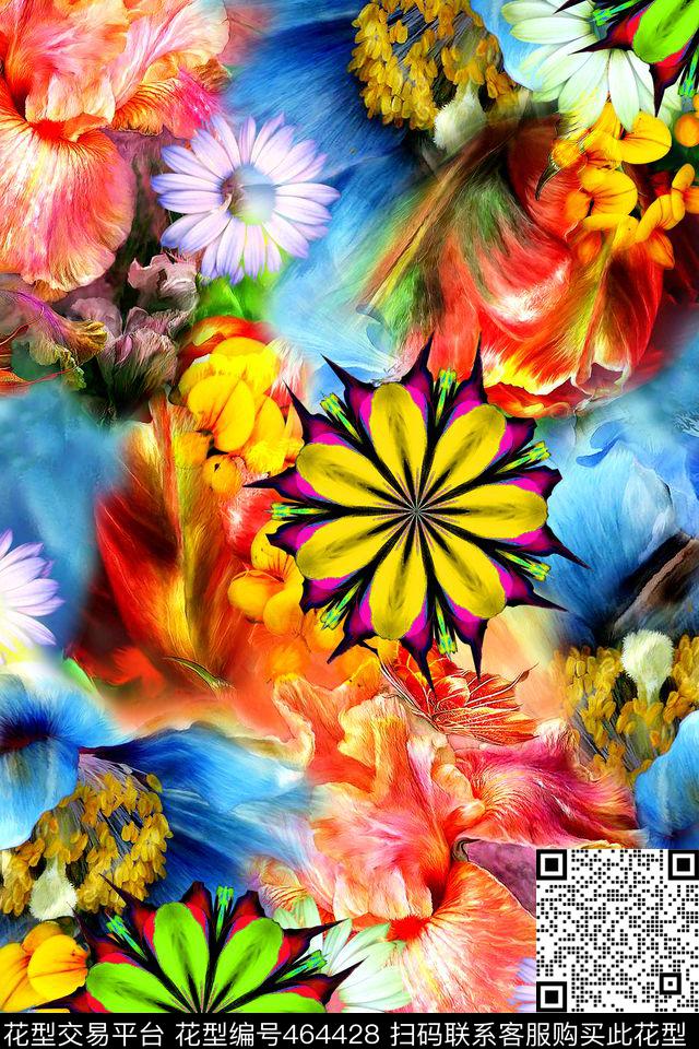 炫彩花卉数码印花华亿平台下载（图片编号: 464428） - 瓦栏（Walan）