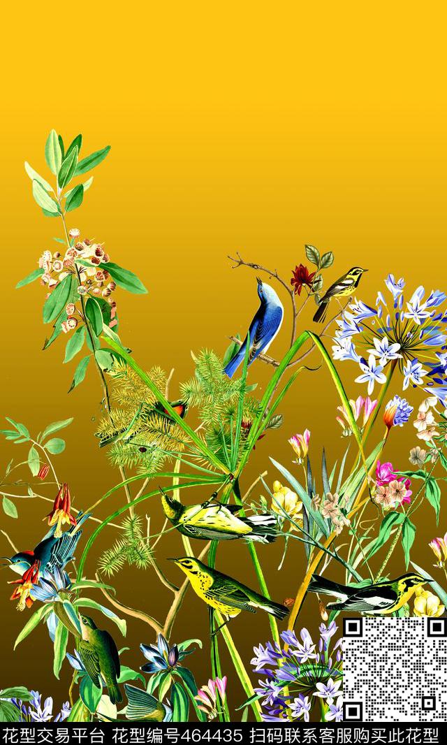 时尚花鸟定位数码印花华亿平台下载（图片编号: 464435） - 瓦栏（Walan）