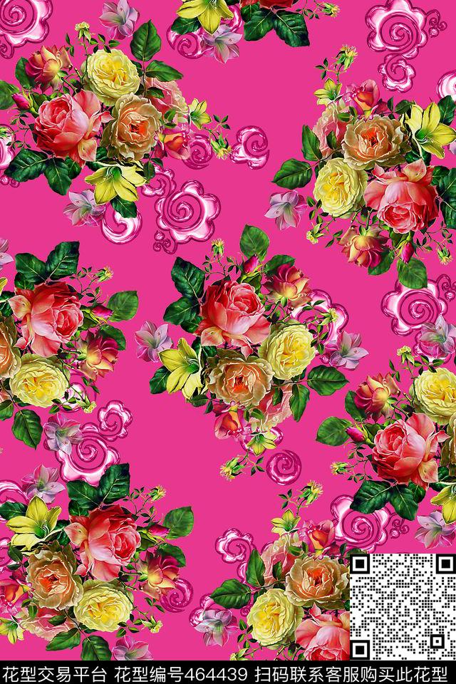 纯底花卉满版数码印花华亿平台下载（图片编号: 464439） - 瓦栏（Walan）