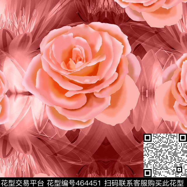 T-恤玫瑰复式数码印花华亿平台下载（图片编号: 464451） - 瓦栏（Walan）