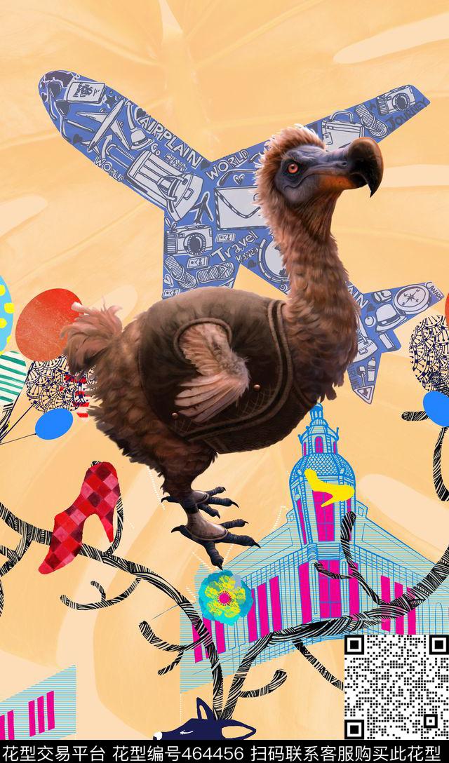 时尚定位裁片鸟鹿数码印花华亿平台下载（图片编号: 464456） - 瓦栏（Walan）