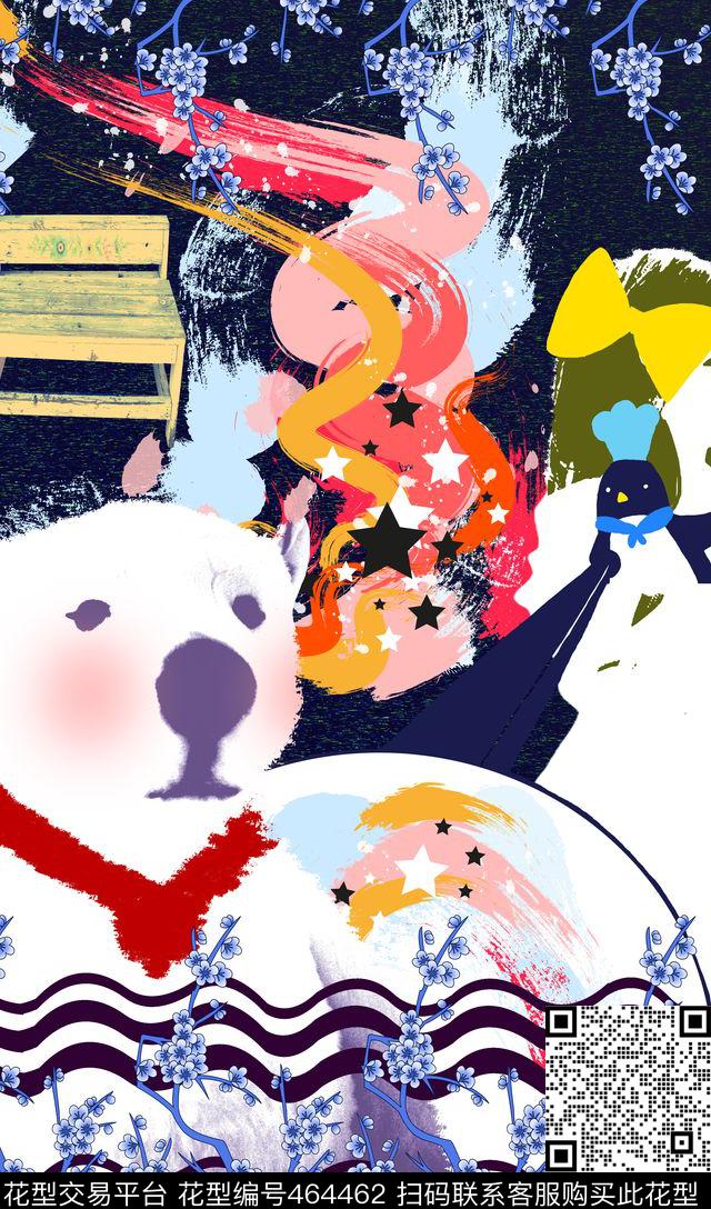 时尚定位小女孩笨熊数码印花华亿平台下载（图片编号: 464462） - 瓦栏（Walan）