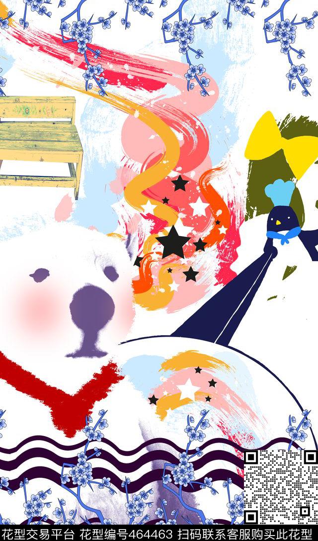 时尚定位小女孩笨熊数码印花华亿平台下载（图片编号: 464463） - 瓦栏（Walan）