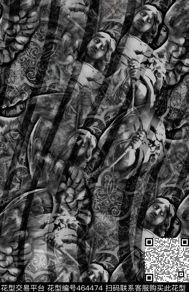 时尚黑白雕像建筑数码印花华亿平台下载（图片编号: 464474） - 瓦栏（Walan）