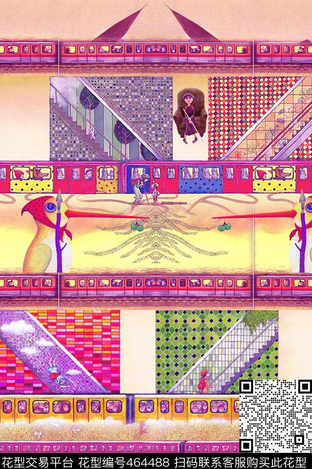 卡通地下铁漫画数码印花华亿平台下载（图片编号: 464488） - 瓦栏（Walan）