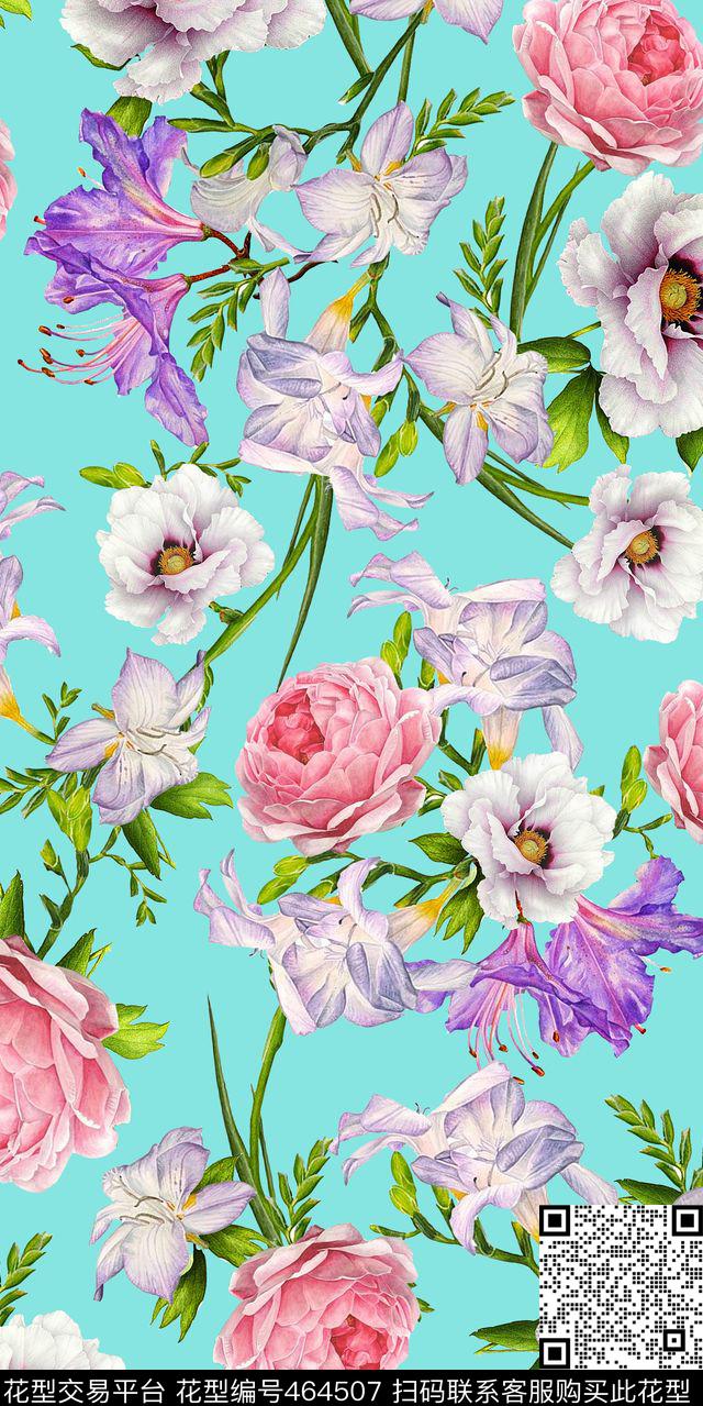 大牌满版手绘花数码印花华亿平台下载（图片编号: 464507） - 瓦栏（Walan）