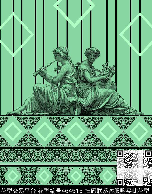复古几何欧式传统印花华亿平台下载（图片编号: 464515） - 瓦栏（Walan）