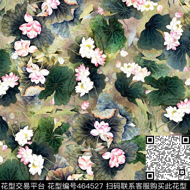 出水芙蓉荷花花卉数码印花华亿平台下载（图片编号: 464527） - 瓦栏（Walan）