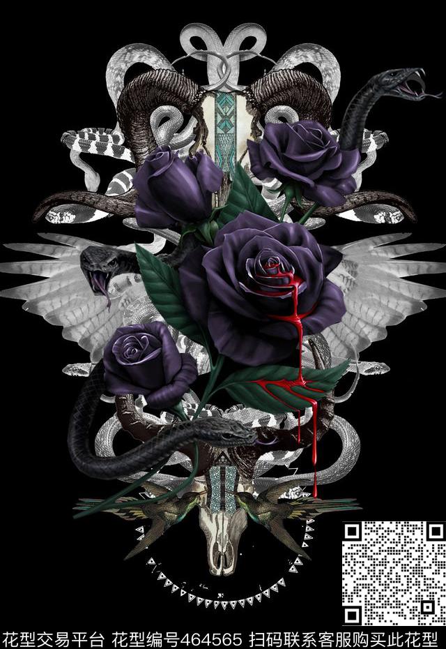 时尚定位个性黑暗玫瑰花数码印花华亿平台下载（图片编号: 464565） - 瓦栏（Walan）