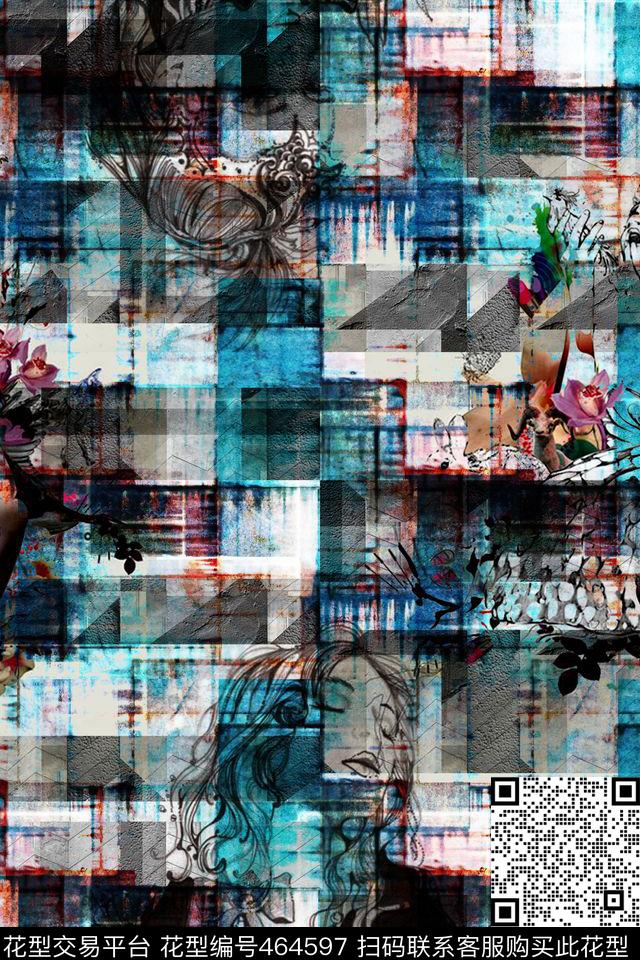 复古肌理人物画女装数码印花华亿平台下载（图片编号: 464597） - 瓦栏（Walan）