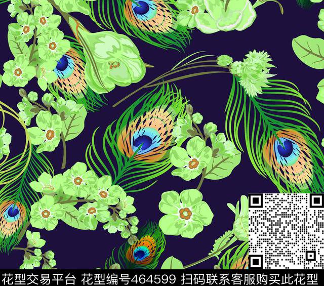 流行时尚羽毛花朵传统印花华亿平台下载（图片编号: 464599） - 瓦栏（Walan）