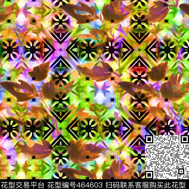 复古油画叶子几何科技光感数码印花华亿平台下载（图片编号: 464603） - 瓦栏（Walan）
