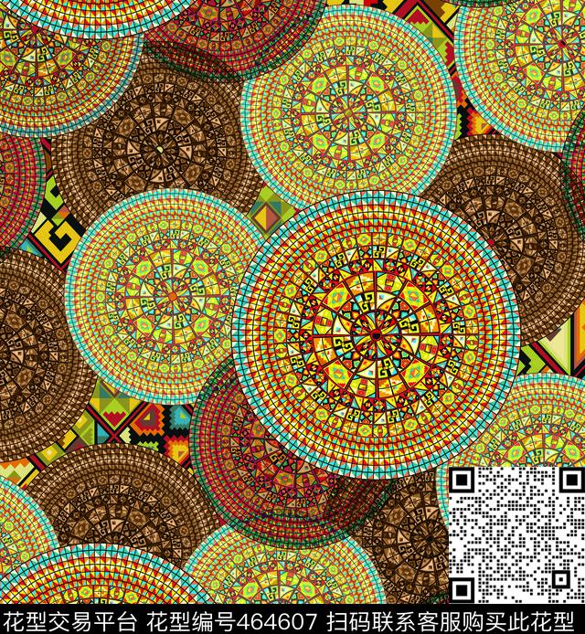 传统纹样幻彩几何民族风数码印花华亿平台下载（图片编号: 464607） - 瓦栏（Walan）