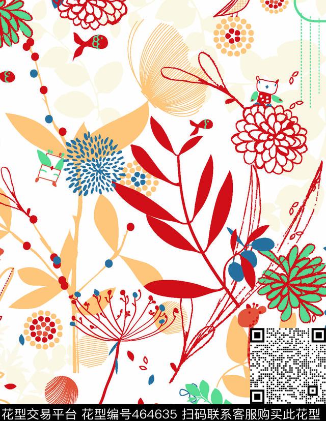 动物花卉矢量花卉数码印花华亿平台下载（图片编号: 464635） - 瓦栏（Walan）