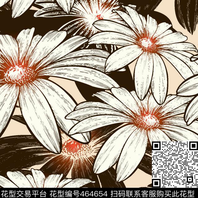 复古花纹花花朵数码印花华亿平台下载（图片编号: 464654） - 瓦栏（Walan）