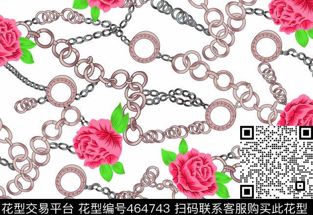 花朵链条玫瑰花数码印花华亿平台下载（图片编号: 464743） - 瓦栏（Walan）