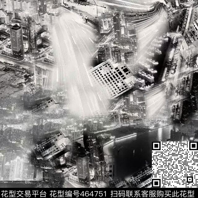 城市印象复古黑白灰数码数码印花华亿平台下载（图片编号: 464751） - 瓦栏（Walan）