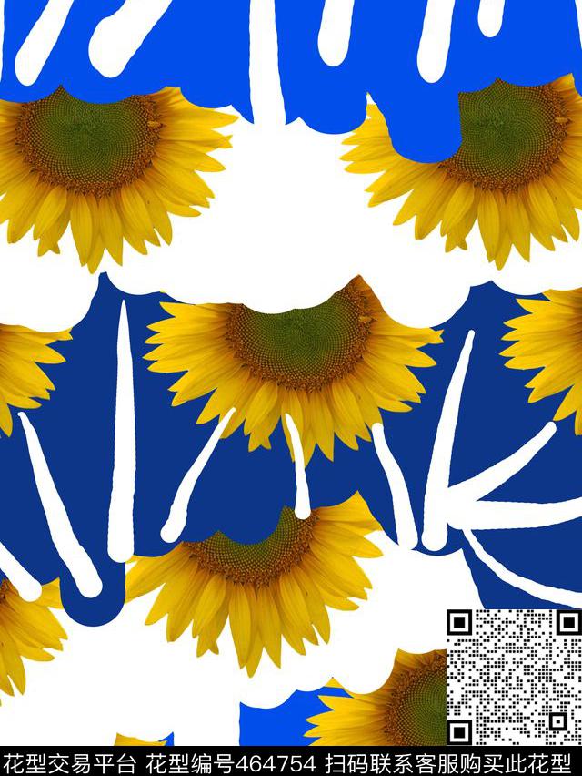 自然向日葵色块数码印花华亿平台下载（图片编号: 464754） - 瓦栏（Walan）