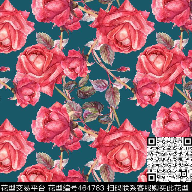 红色玫瑰花玫瑰花图案数码印花图案数码印花华亿平台下载（图片编号: 464763） - 瓦栏（Walan）
