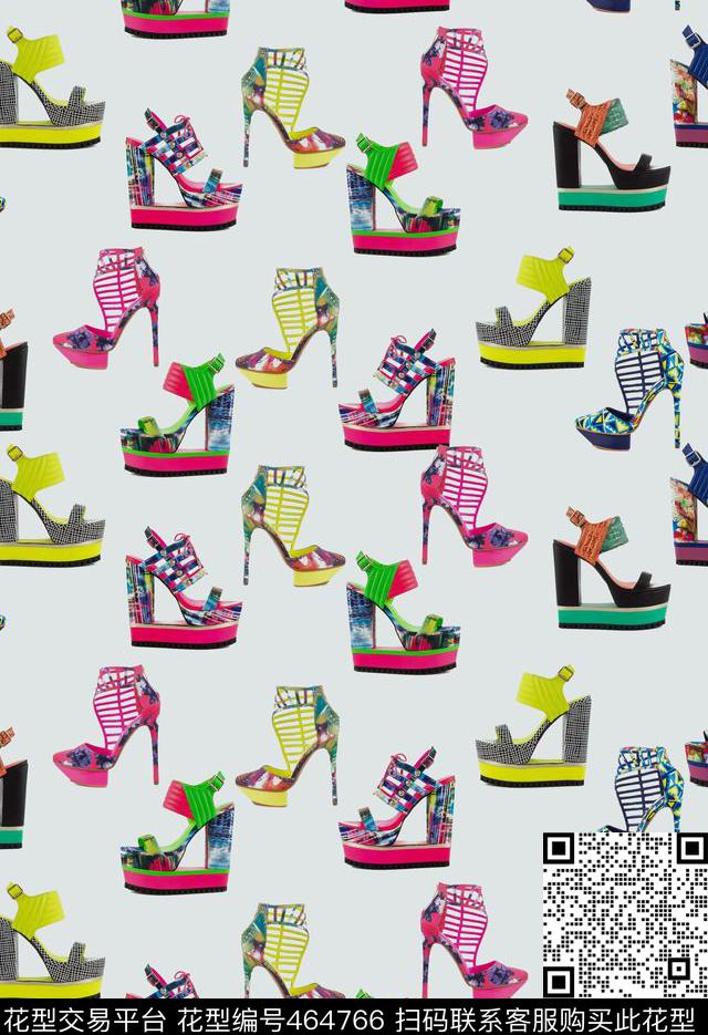 休闲时尚高跟鞋糖果色数码印花华亿平台下载（图片编号: 464766） - 瓦栏（Walan）