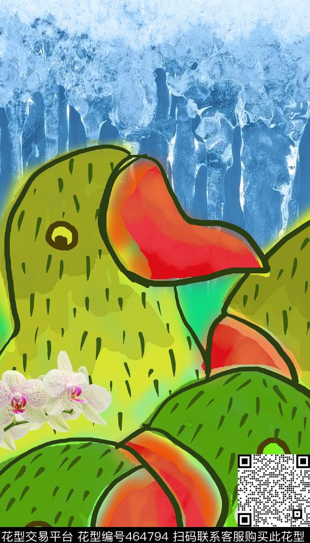 花鸟手绘数码印花华亿平台下载（图片编号: 464794） - 瓦栏（Walan）